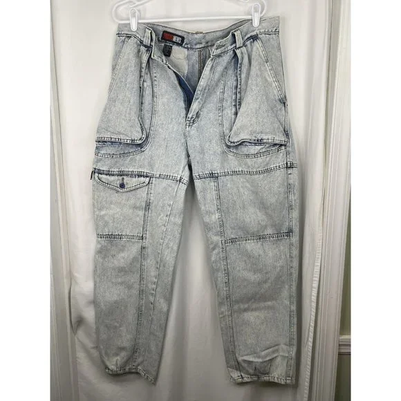 Vintage 90s Men's Today's News Cargo Style Acid Washed Jeans size 36x30/Read